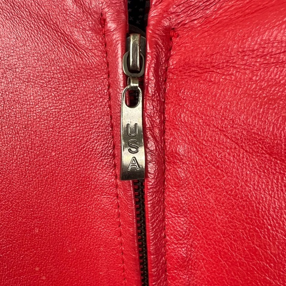 SOLD! NWOT VINTAGE |•USA LEATHER•| Red Leather Moto Jacket - Picture 2 of 11
